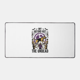 Zombie Hunter Dog Halloween Vintage Engraving Shir Desk Mat
