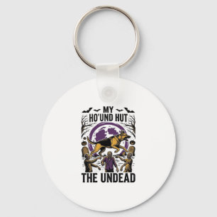 Zombie Hunter Dog Halloween Vintage Engraving Shir Key Ring
