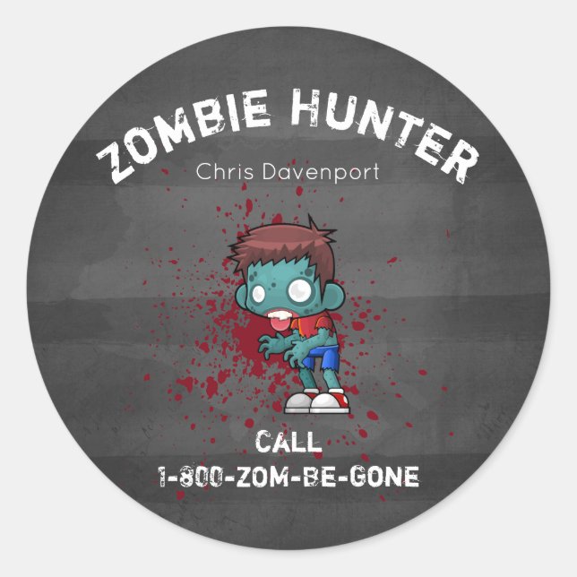 Zombie Hunter with Blood Splatter Creepy Cool Classic Round Sticker (Front)