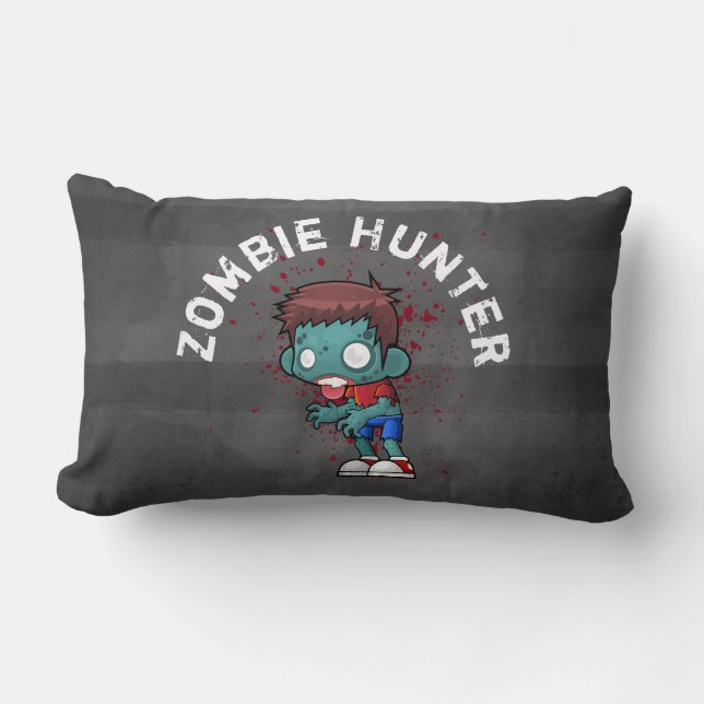 Zombie Hunter with Blood Splatter Creepy Cool Lumbar Cushion (Front)