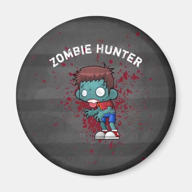Zombie Hunter with Blood Splatter Creepy Cool Magnet (Front)