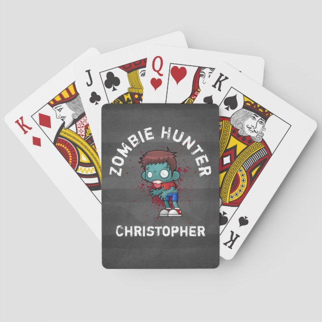Zombie Hunter with Blood Splatter Creepy Cool Playing Cards (Back)