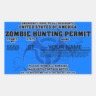 Zombie Hunting Permit (Blue) Rectangular Sticker