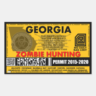 Zombie Hunting Permit Georgia Rectangular Sticker