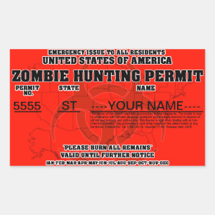 Zombie Hunting Permit Rectangular Sticker