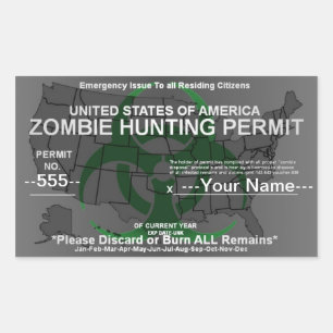 Zombie hunting permit template (Green on Grey) Rectangular Sticker