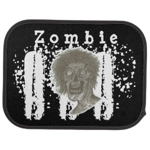 Zombie! Illustrated Zombie Head Black & White Car Mat