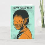 Zombie in a Mask Comic Book Halloween Card<br><div class="desc">This Halloween card has a comic book style illustration of a zombie character wearing a mask. The orange and black illustration is set against a mint green background. All the text on this greeting card is ready to be customized so you can create the perfect personalized Halloween card or a...</div>