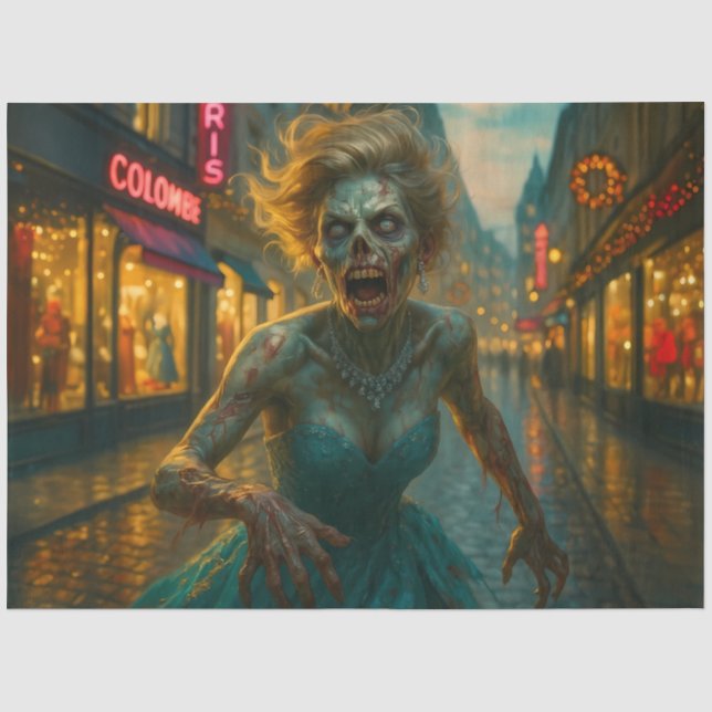 Zombie in Shopping District | Gothic Halloween Tissue Paper (Front)