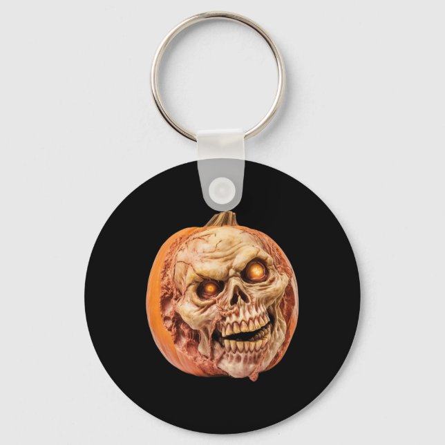 Zombie-Inspired Horror Pumpkin Funny Halloween  Key Ring (Front)