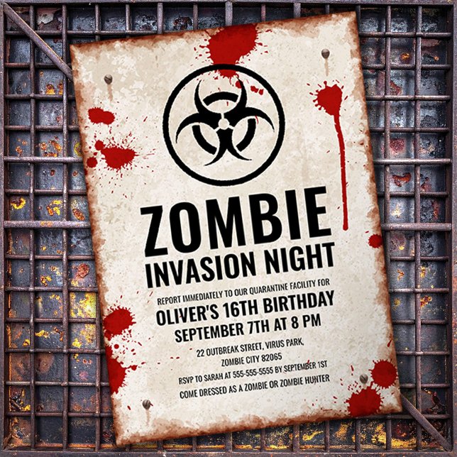 Zombie invasion with blood stains and rusty sign invitation (Creator Uploaded)