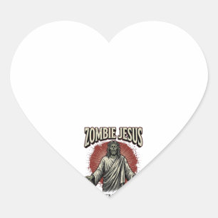 Zombie Jesus Vintage Engraving Funny Shirt Design_ Heart Sticker