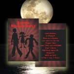 Zombie Kids Birthday Party Invitation<br><div class="desc">Zombie party invitations for a birthday or Halloween. Three walking dead zombies on the front with bright red, custom text for the type of party. On the back, customise a paragraph of text for all party information. Red grunge font is used and printed over black. The same starburst design decorates...</div>