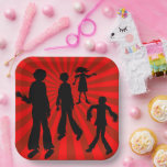 Zombie Kids Birthday Party Paper Plate<br><div class="desc">Zombie party paper plates for a kids birthday or Halloween party.  Bright red starburst design with four black silhouettes of walking dead zombies.</div>