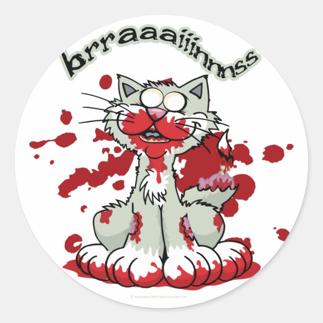 Zombie Kitty Brains!! Classic Round Sticker (Front)