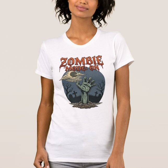 Zombie Mode Halloween Hand Moon Graveyard_1 T-Shirt (Front)