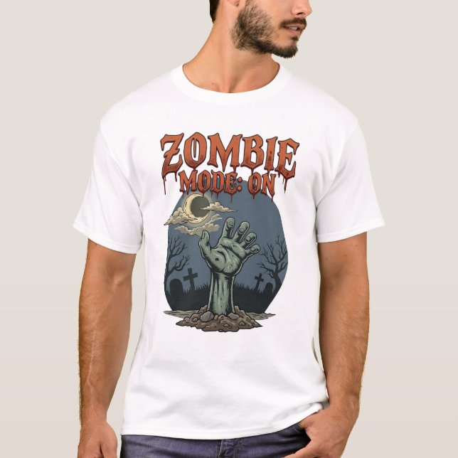 Zombie Mode Halloween Hand Moon Graveyard_1 T-Shirt (Front)
