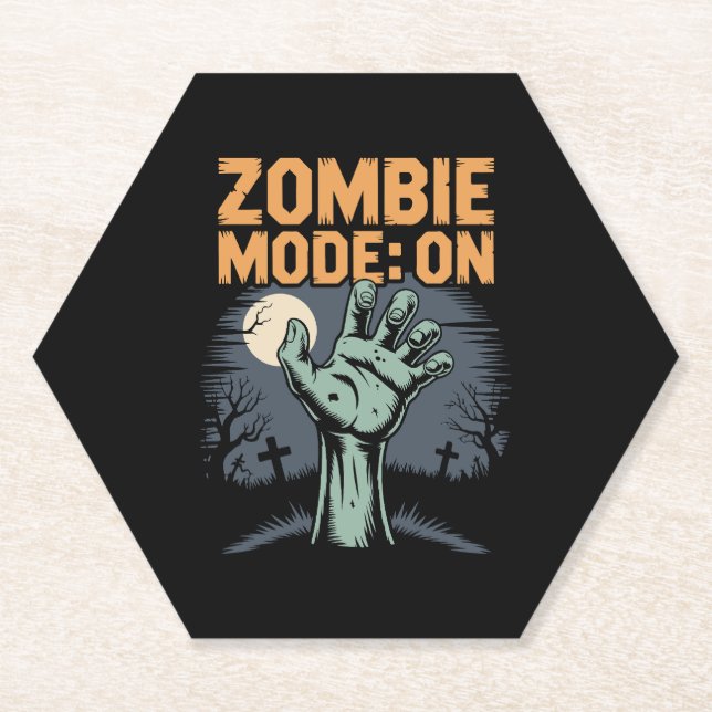 Zombie Mode On Scary Halloween T shirt Paper Coaster (Front)