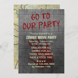 Zombie Movie Party Undead Apocalypse Bloody Wall Invitation