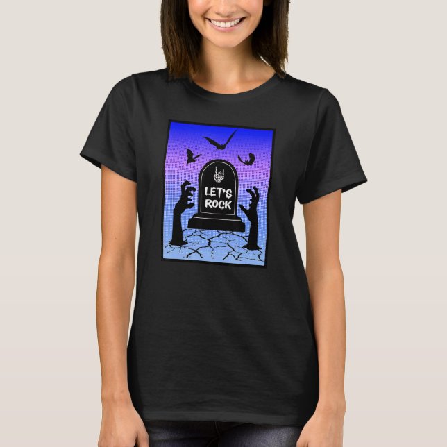 Zombie Needs To Rock Halloween Undead Design T-Shirt (Front)