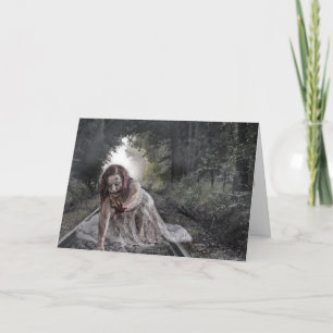 Zombie on the Tracks Halloween Card