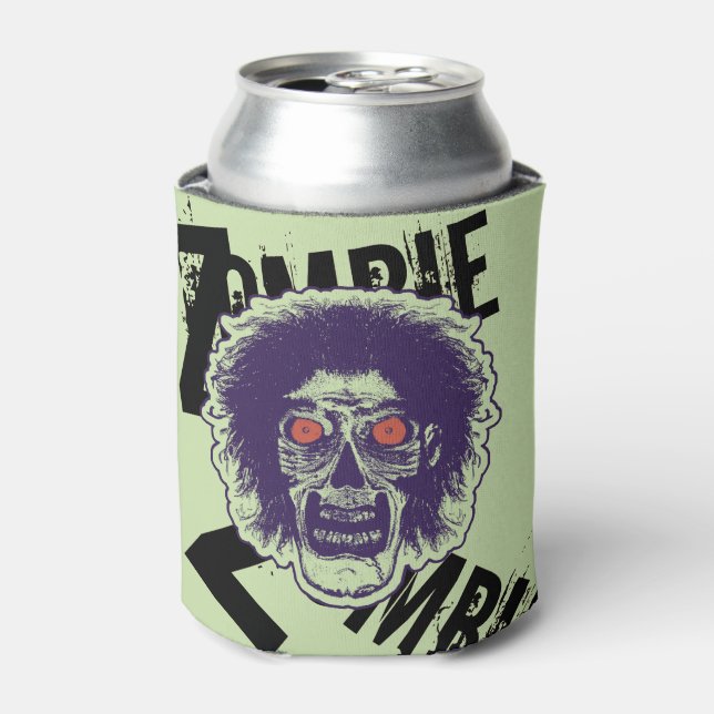 Zombie- Orange Eyes Green Can Cooler (Can Front)