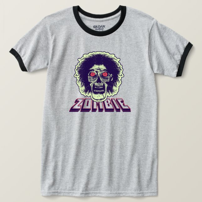 ZOMBIE Orange Eyes Green Hair T-Shirt (Design Front)