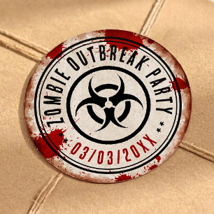 Zombie outbreak party with biohazard classic round sticker