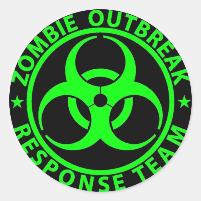 Zombie Outbreak Response Team Neon Green Classic Round Sticker (Front)