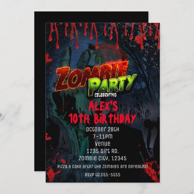 ZOMBIE PARTY Halloween Comic Party Invitations (Front/Back)
