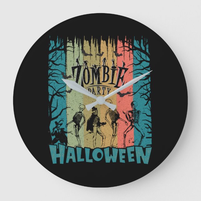 Zombie Party, Halloween Large Clock (Front)
