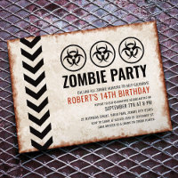 Zombie party invitation card with biohazard symbol
