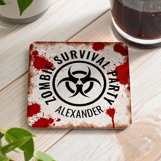 Zombie party rusty square paper coaster (Creator Uploaded)