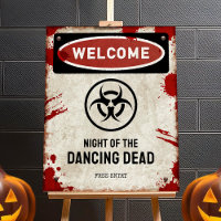 Zombie party sign with blood & biohazard symbol