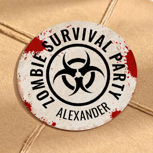 Zombie party with blood classic round sticker