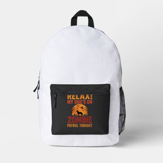 Zombie Patrol Dog Halloween Printed Backpack (Front)