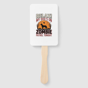 Zombie Patrol Dog Halloween Vintage Engraving Desi Hand Fan