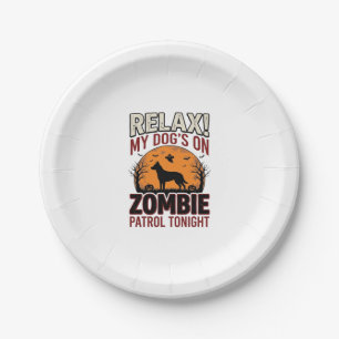 Zombie Patrol Dog Halloween Vintage Engraving Desi Paper Plate