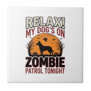 Zombie Patrol Dog Halloween Vintage Engraving Desi Tile