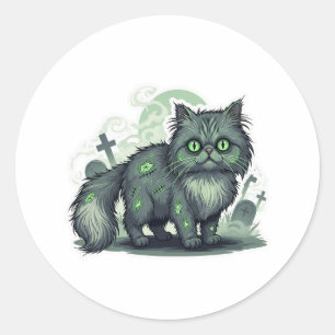 Zombie Persian – Fluffy Persian Cat Halloween  Classic Round Sticker