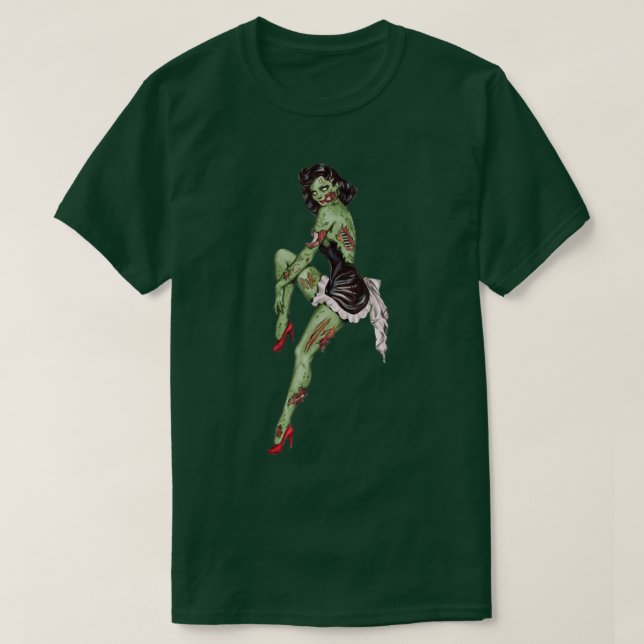 Zombie Pin Up Girl Halloween  T-Shirt (Design Front)