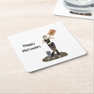 Zombie Pin Up Girl Protest II Paper Coaster