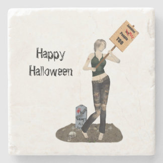 Zombie Pin Up Girl Protest II Stone Coaster