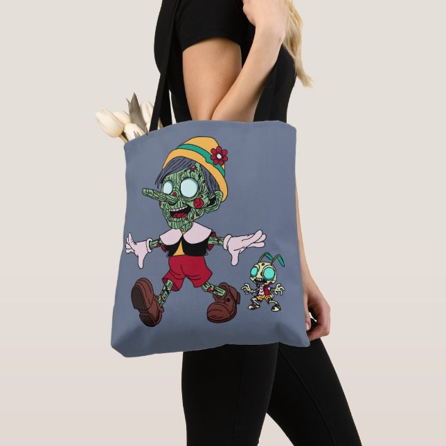 Zombie Pinocchio & Cricket Tote Bag (Close Up)