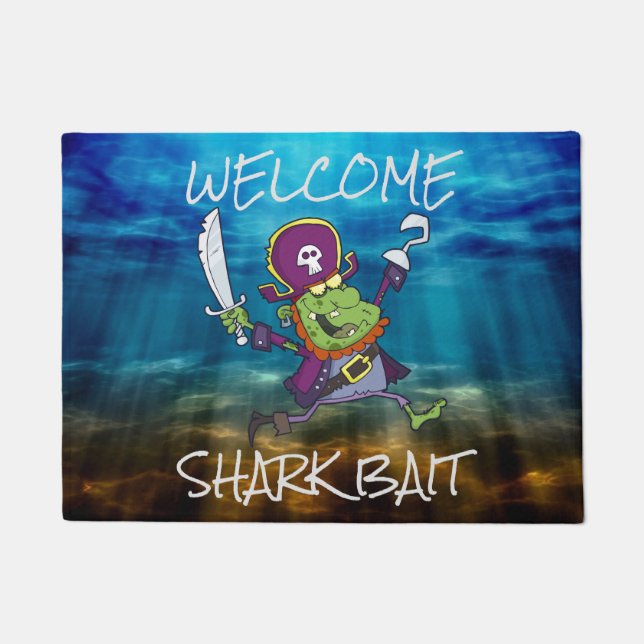 ZOMBIE PIRATE CARTOON SHARK BAIT DOORMAT (Front)