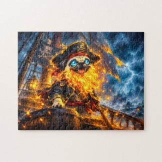 Zombie Pirate Pug with Flaming Beard Jigsaw Puzzle