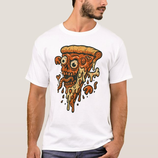 Zombie Pizza Slice – Creepy Funny Horror Food Art T-Shirt (Front)