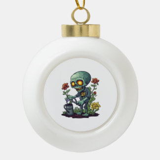 Zombie Plant Parent Ceramic Ball Christmas Ornament