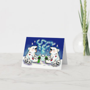 Zombie Polar Bears drinking soda, Northern Lights Thank You Card