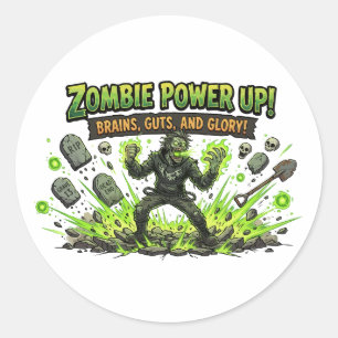 Zombie Power Up Gamer Graphic Classic Round Sticker